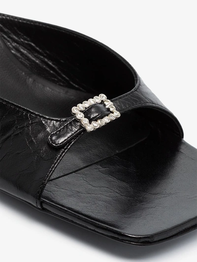 Shop By Far Erin 50 Crystal Buckle Leather Mules In Black