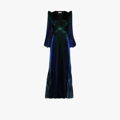 Shop Givenchy Pouf Sleeve Pleated Gown In Blue