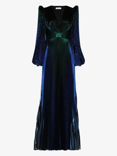 Shop Givenchy Pouf Sleeve Pleated Gown In Blue