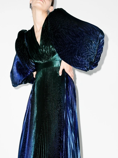 Shop Givenchy Pouf Sleeve Pleated Gown In Blue