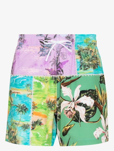 Shop Amiri Hawaii Repair Swim Shorts In Multicolour