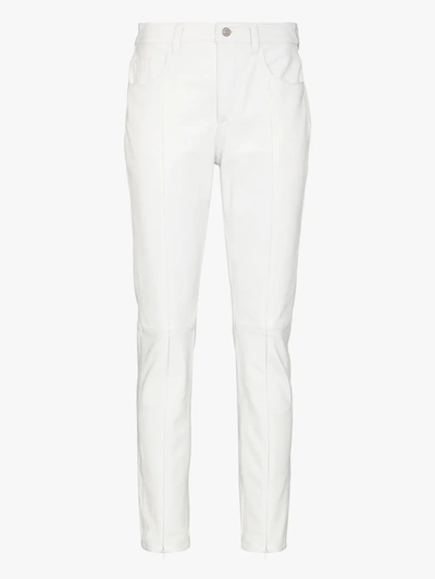 Shop Mm6 Maison Margiela Slim Fit Leather Trousers In White