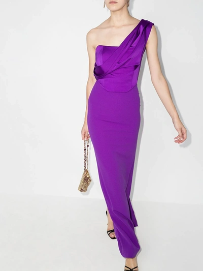 Shop Solace London Kara One Shoulder Evening Gown In Purple