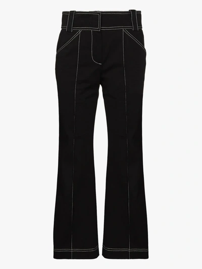Shop Fendi Cropped Kick Flare Trousers In Black