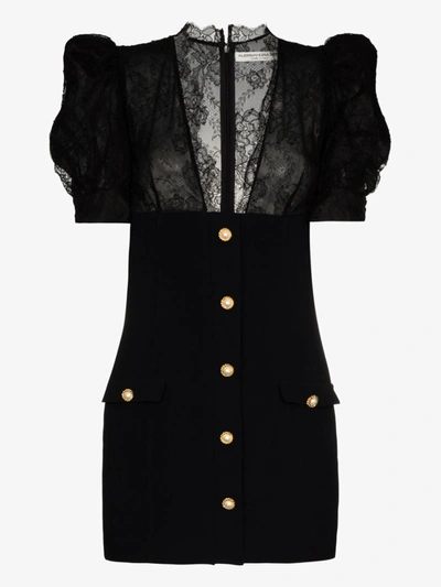 Shop Alessandra Rich Puff Sleeve Mini Dress In Black