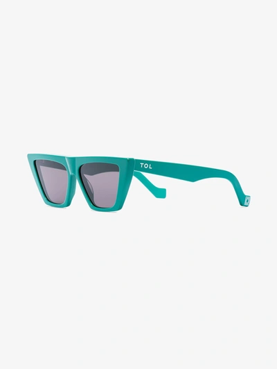 Shop Tol Eyewear Green Trapezium Cat Eye Sunglasses