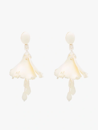 Shop Oscar De La Renta White Impatiens Floral Drop Earrings