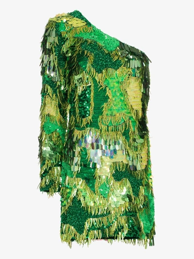 Shop Ashish Sequinned Asymmetric Mini Dress In Green