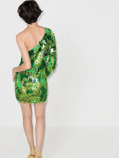 Shop Ashish Sequinned Asymmetric Mini Dress In Green