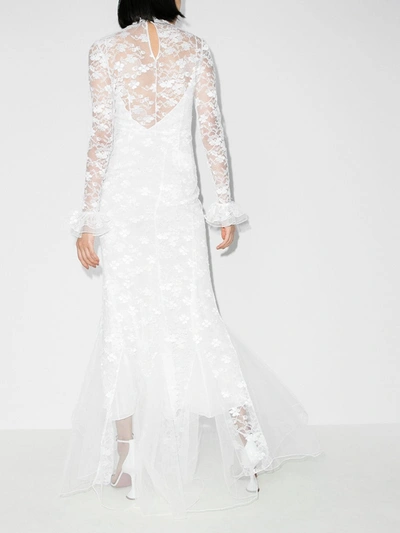 Shop Alessandra Rich White High Neck Silk Lace Tulle Gown