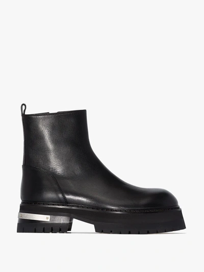 Shop Ann Demeulemeester Black Chunky Sole Leather Ankle Boots