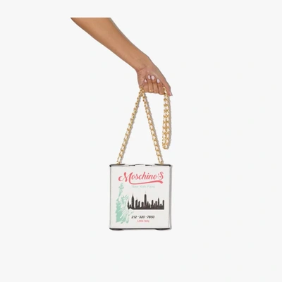 Nyc Skyline Pizza Box Leather Shoulder Bag In White