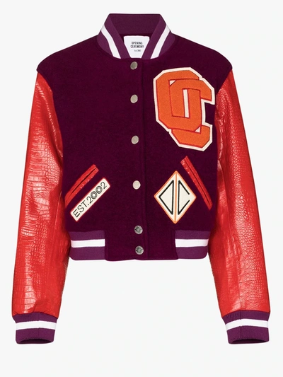 Shop Opening Ceremony Logo Appliqué Cropped Varsity Jacket In Purple