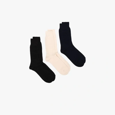 Shop Anonymous Ism Black And Beige Ribbed Socks Set