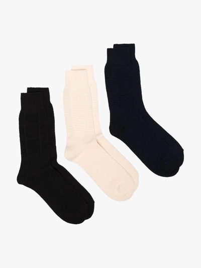 Shop Anonymous Ism Black And Beige Ribbed Socks Set