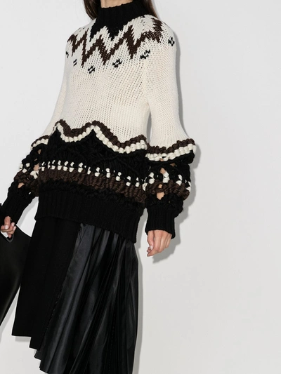 Shop Sacai Fair Isle Roll Neck Wool Sweater In White