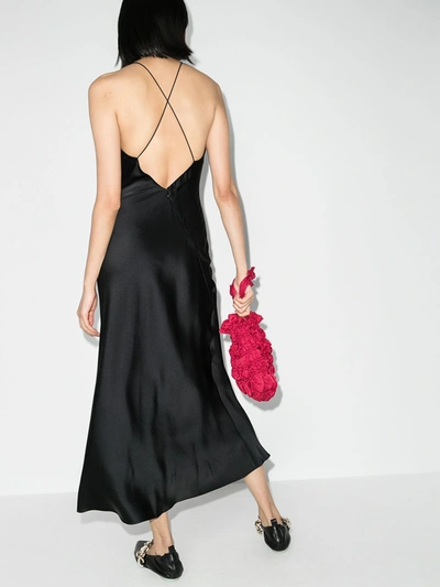 Shop Rosetta Getty Crossover Back Satin Dress In Black