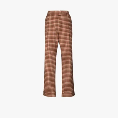 Shop Wales Bonner Brixton High Waist Check Trousers In Red
