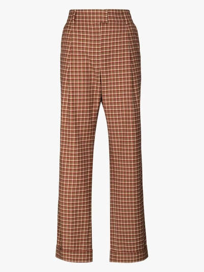 Shop Wales Bonner Brixton High Waist Check Trousers In Red