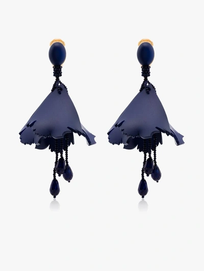 Shop Oscar De La Renta Blue Impatiens Floral Drop Earrings