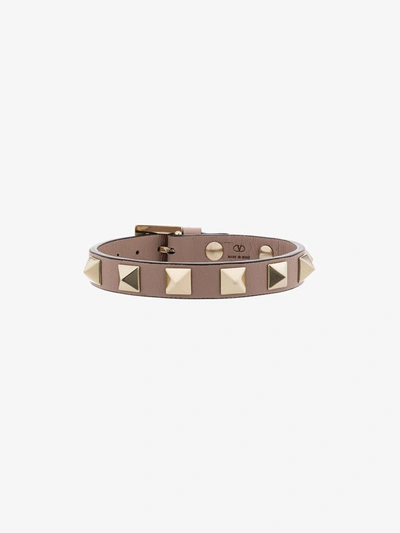 Shop Valentino Pink Rockstud Leather Bracelet In Neutrals