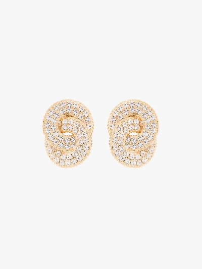 Shop Alessandra Rich Gold Tone Crystal Knot Clip-on Earrings