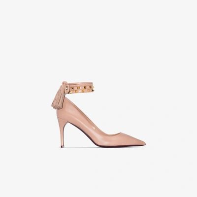 Shop Valentino Beige Rockstud Flair 85 Leather Pumps In Neutrals