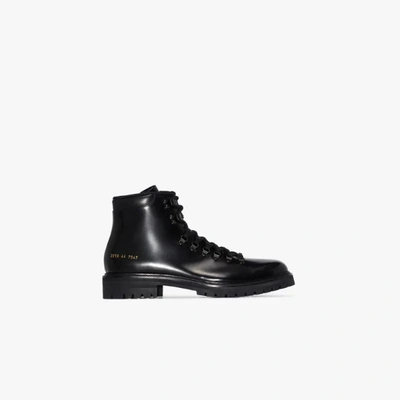 Shop Common Projects Black Leather Hiking Boots