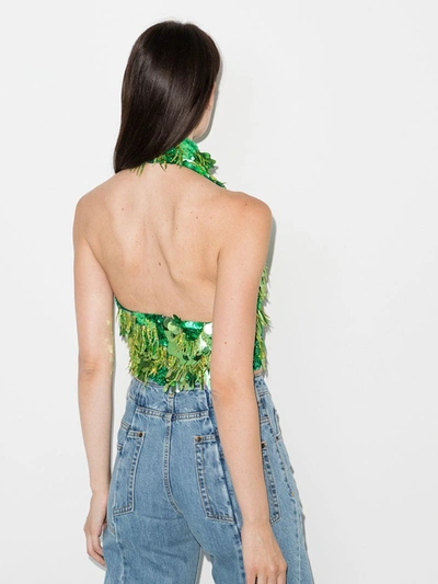 Shop Ashish Sequin Halterneck Top In Green