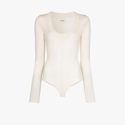 Shop Khaite Clover Wool Bodysuit In Neutrals