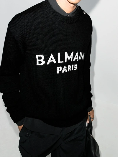 Shop Balmain Pullover Mit Logo In Black