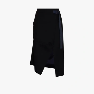 Shop Sacai Asymmetric Midi Skirt In Blue