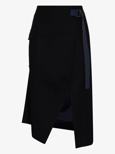 Shop Sacai Asymmetric Midi Skirt In Blue