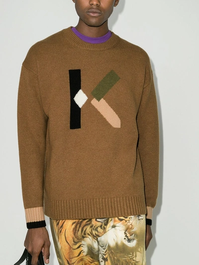 Shop Kenzo Logo Knit Sweater In Neutrals