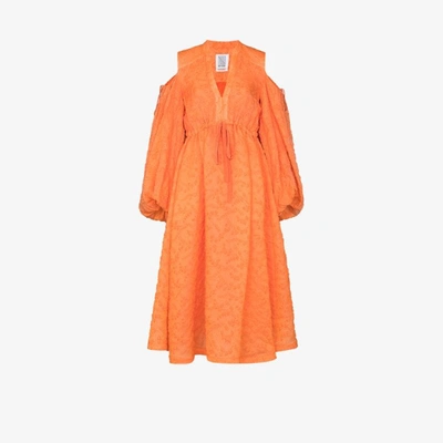 Shop Rosie Assoulin Orange Cold Shoulder Gathered Midi Dress