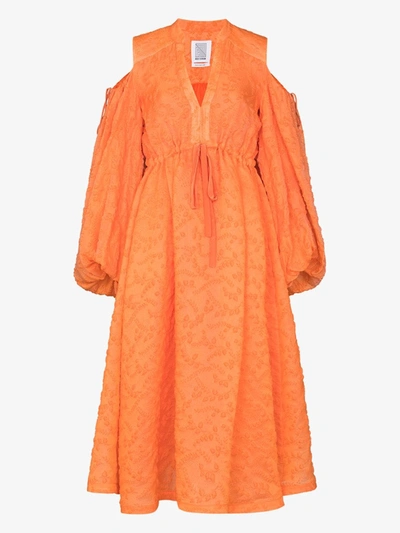 Shop Rosie Assoulin Orange Cold Shoulder Gathered Midi Dress