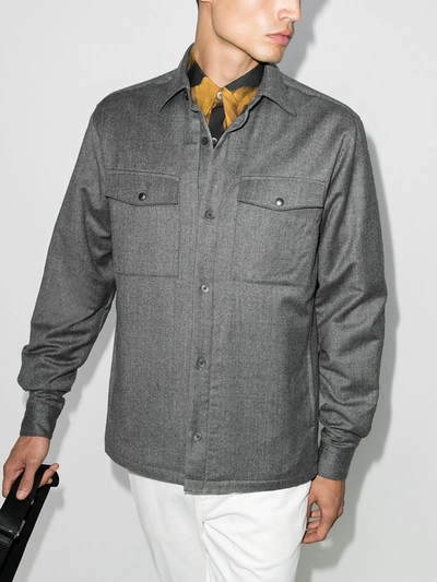 Shop Z Zegna Merino Wool Shirt Jacket In Grey