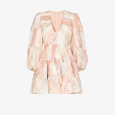 Shop Zimmermann Patchwork Tiered Mini Dress In Pink