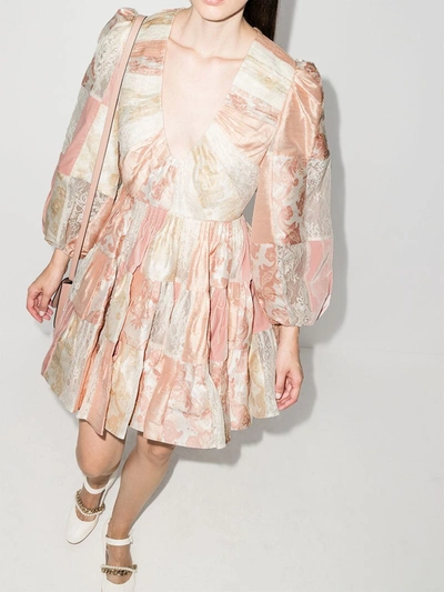 Shop Zimmermann Patchwork Tiered Mini Dress In Pink