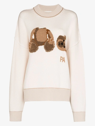 Shop Palm Angels Palm Bear Sweater  Off White Brown In Neutrals