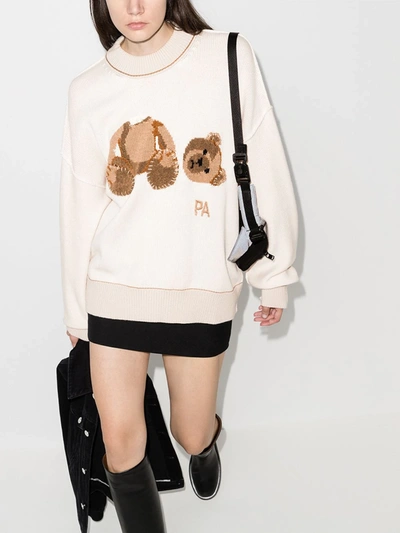 Shop Palm Angels Palm Bear Sweater  Off White Brown In Neutrals
