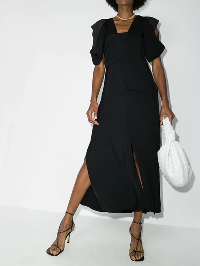 Shop Bottega Veneta Folded Sleeve Midi Dress In Black