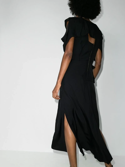 Shop Bottega Veneta Folded Sleeve Midi Dress In Black