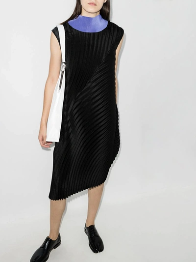 Shop Issey Miyake Asymmetric Pleated Shift Dress In Black