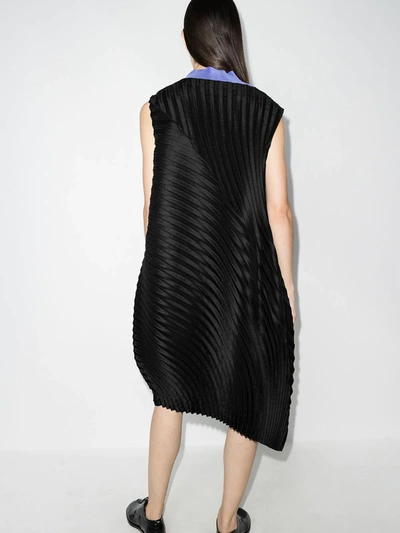 Shop Issey Miyake Asymmetric Pleated Shift Dress In Black