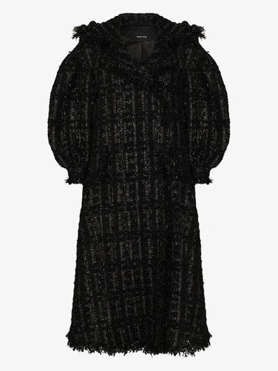 Shop Simone Rocha Black Beaded Tweed Coat