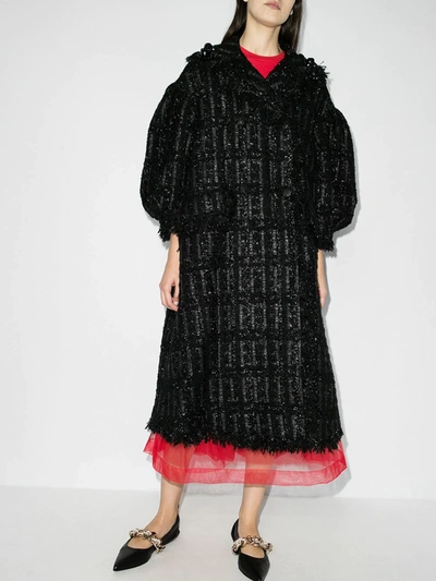 Shop Simone Rocha Black Beaded Tweed Coat