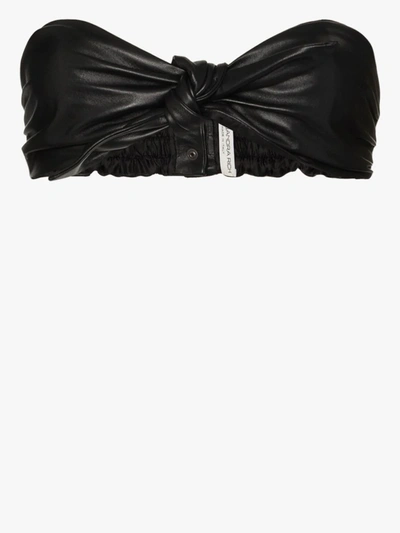 Shop Alessandra Rich Black Tie Front Leather Bra Top