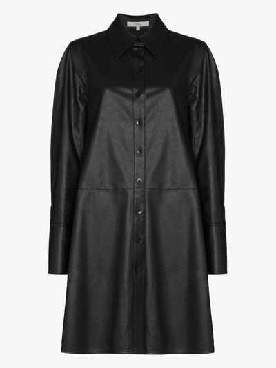 Shop Tibi Faux Leather Shirt Dress In Black