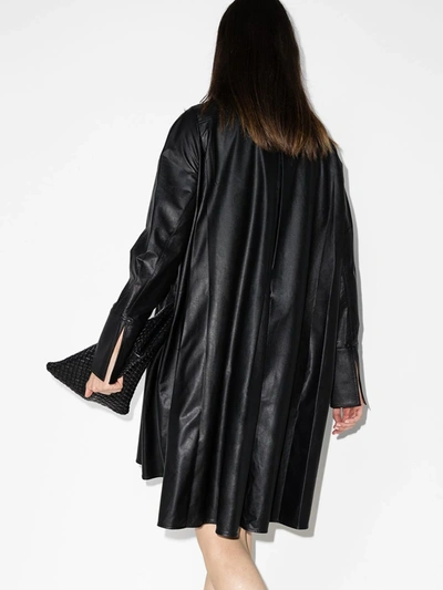 Shop Tibi Faux Leather Shirt Dress In Black
